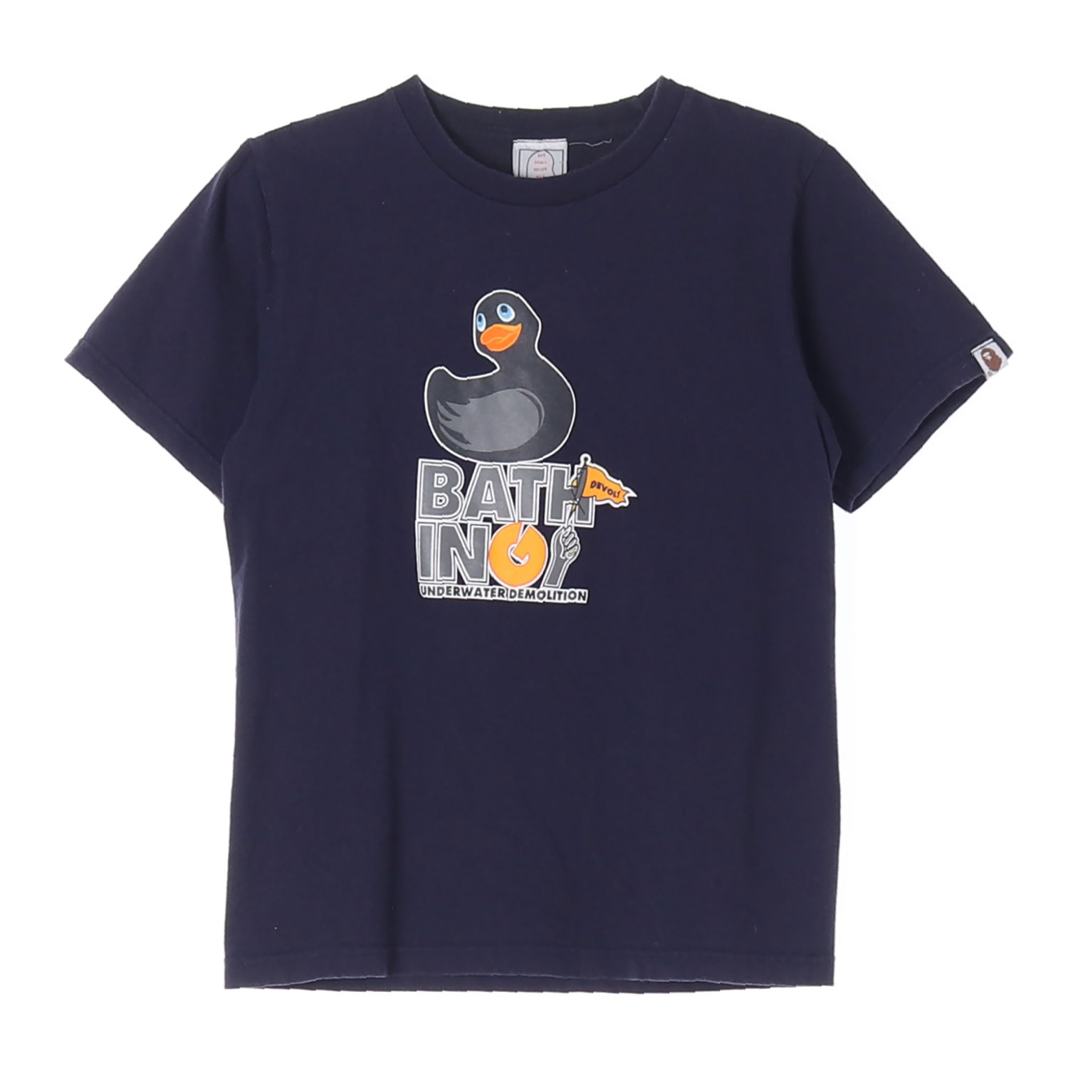A BATHING APE 베이프 덕 프린팅 네이비 반팔 티셔츠 KIDS-S
