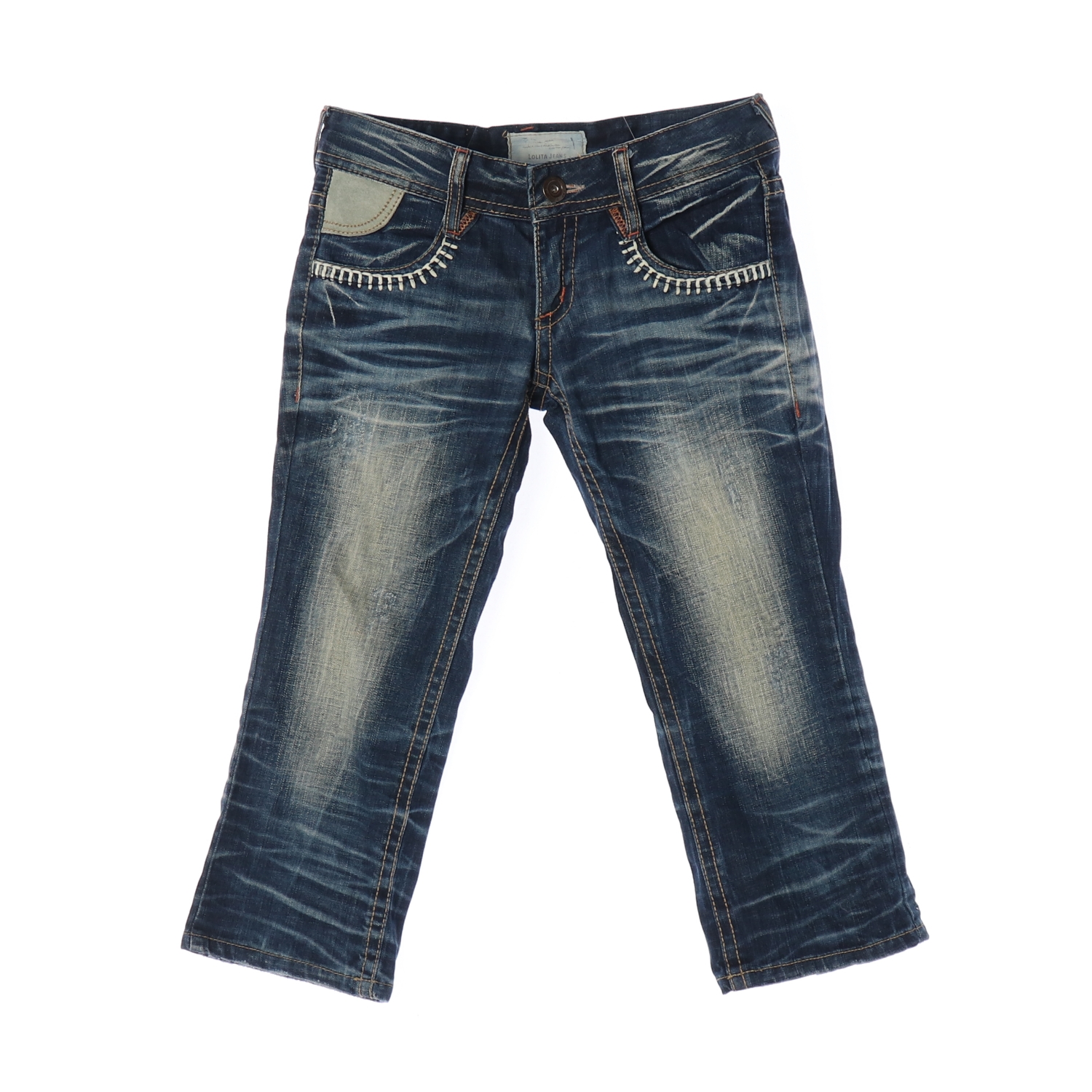 LOLITA JEANS 로리타진 데미지 워싱 7부 데님팬츠 WOMAN-XS