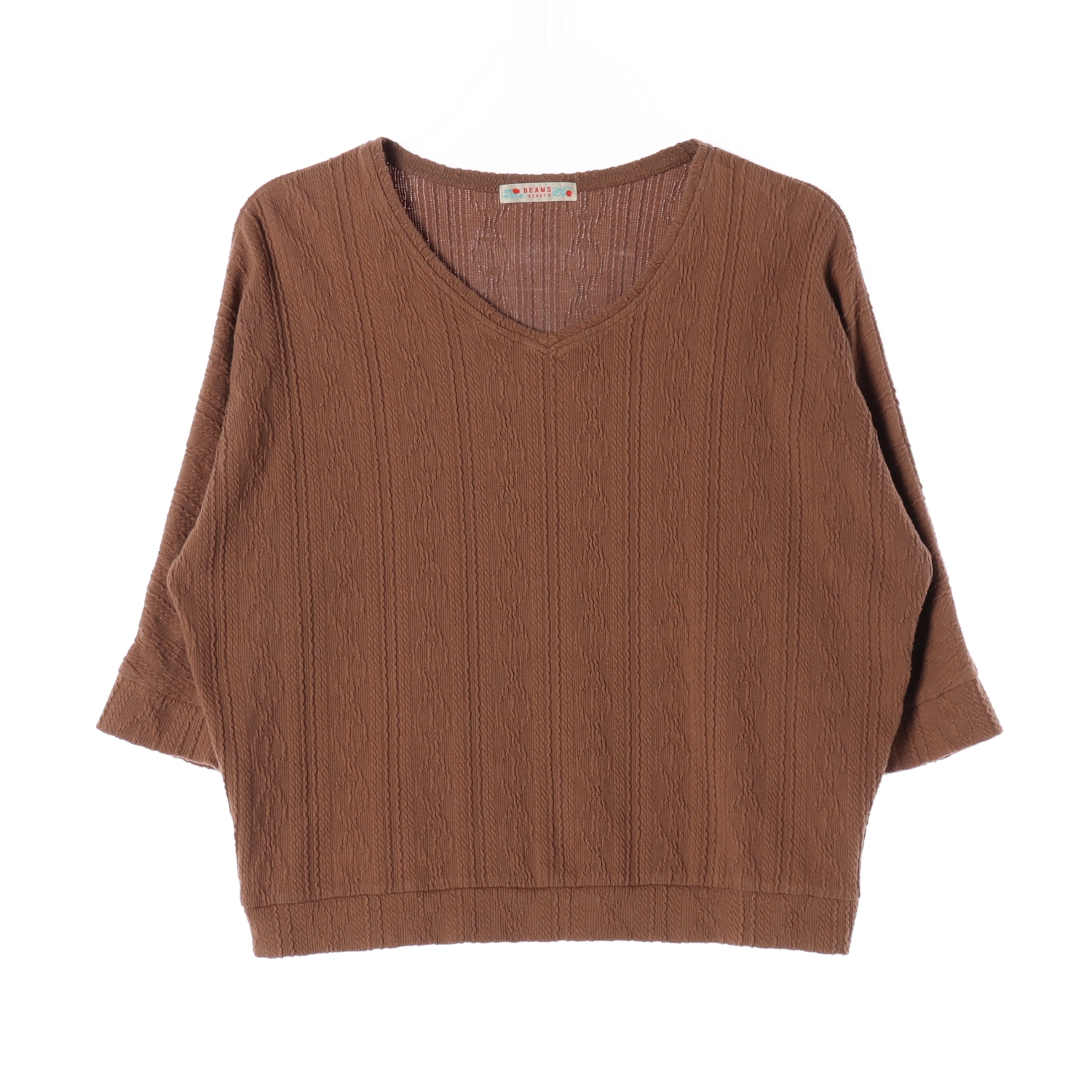 BEAMS HEART 빔즈하트 브라운 브이넥 7부 니트 WOMAN-XXL
