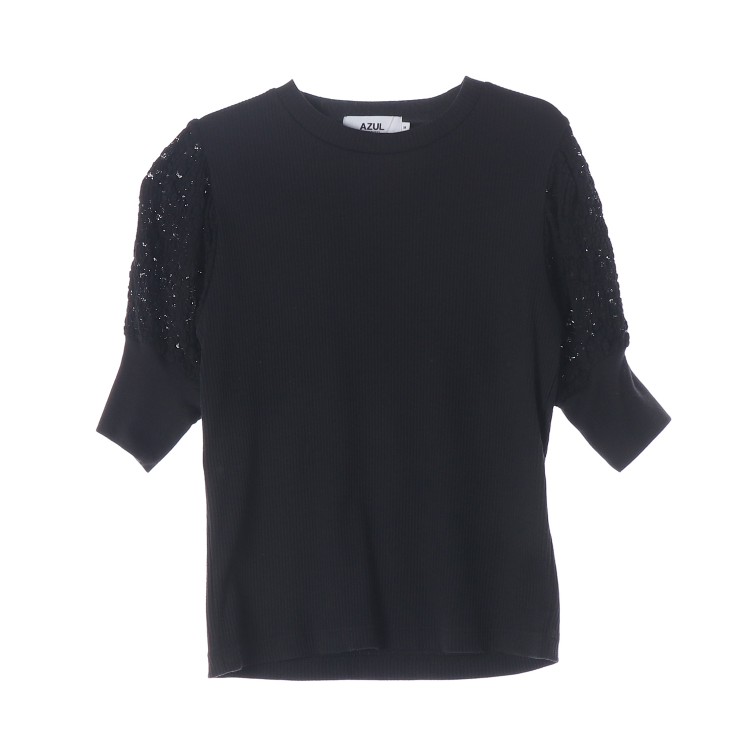 AZUL BY MOUSSY 아즐 바이 마우지 레이스 배색 립 니트 티셔츠 WOMAN-M