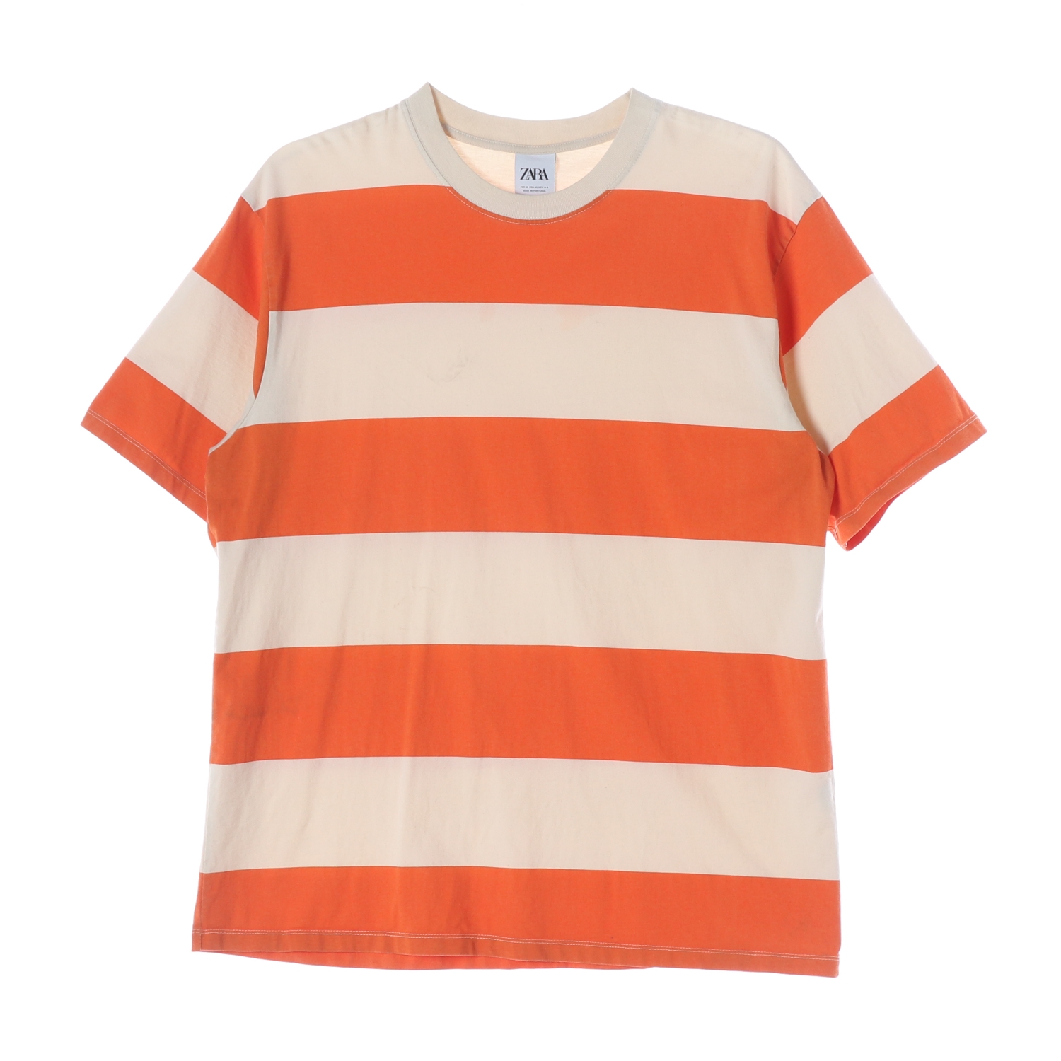 ZARA 자라 오렌지 아이보리 스트라이프 티셔츠 MAN-XL