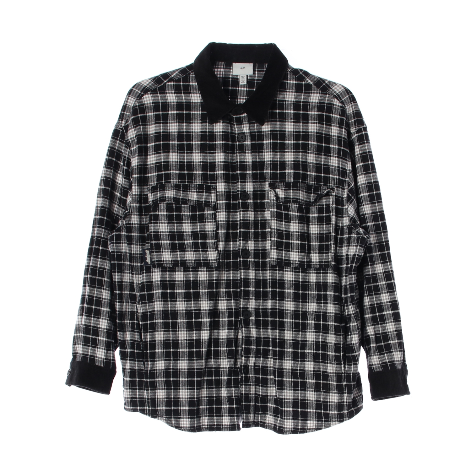 H&M 에이치앤엠 체크 패턴 코듀로이 카라 셔츠 MAN-XL