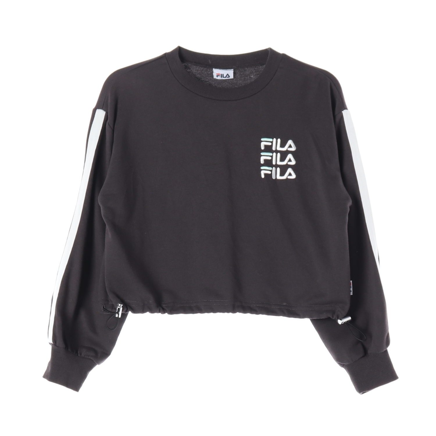FILA 필라 로고 자수 스트라이프 크롭 스웨트셔츠 KIDS-150