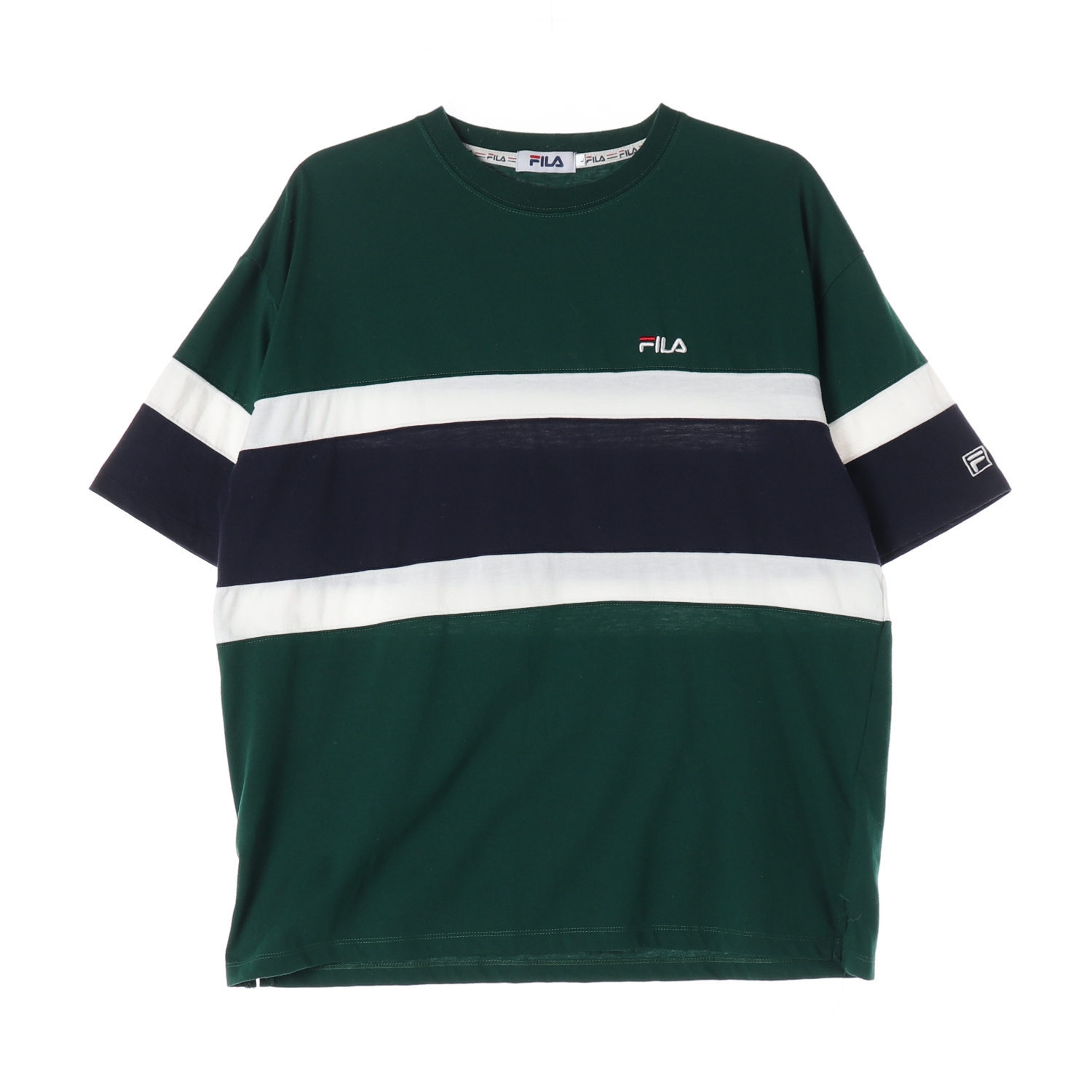 FILA 휠라 배색 스트라이프 반팔 티셔츠 MAN-L