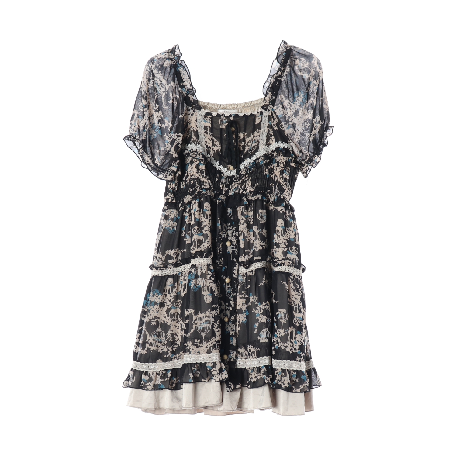 AXES FEMME 엑시즈팜 플라워 패턴 레이스 디테일 드레스 WOMAN-M