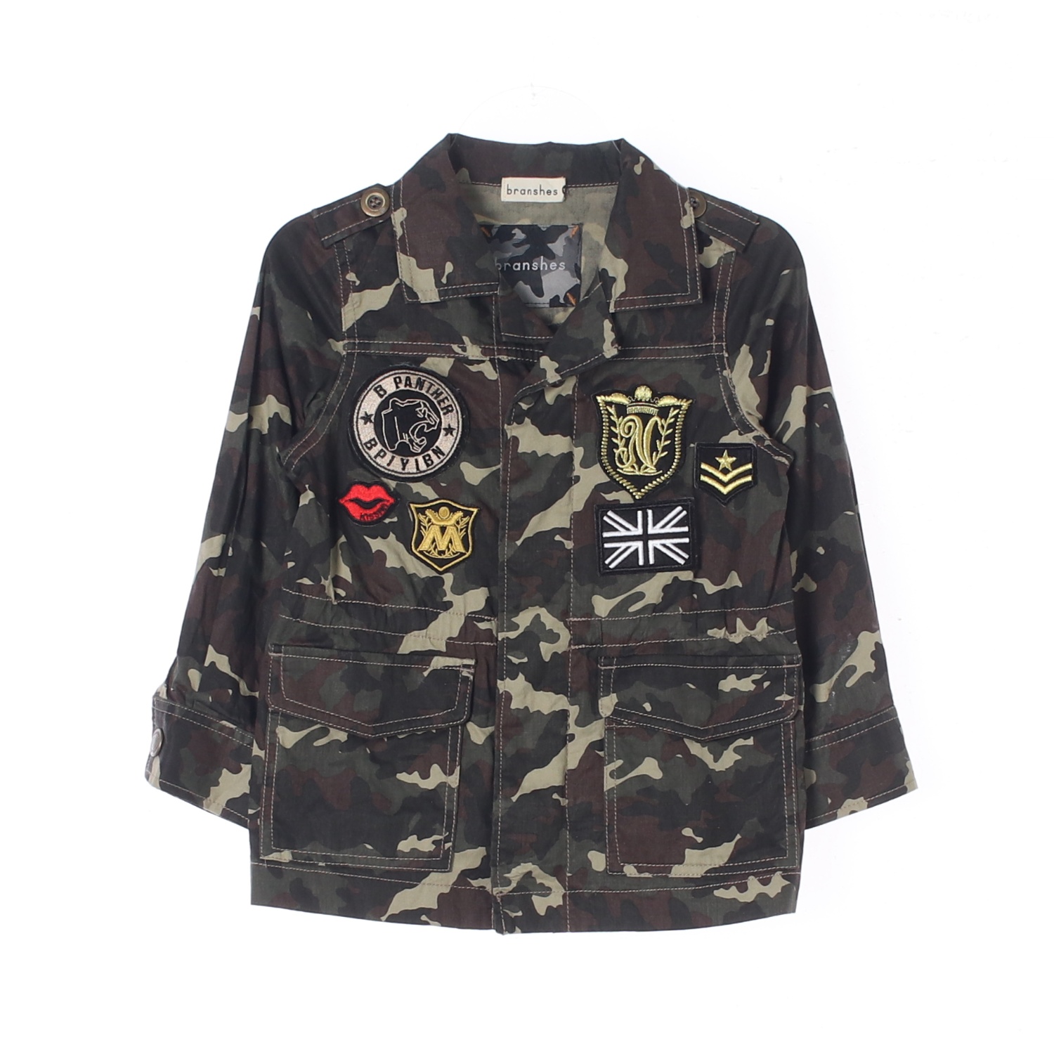 BRANSHES 브랜시즈 밀리터리 패치 카모플라쥬 데님 재킷 KIDS-100